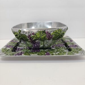 Ashleigh Manor Pewter Grape Themed Bowl and Platter Set